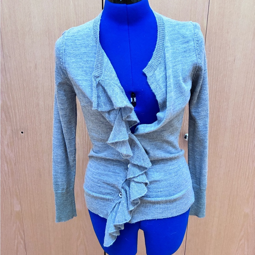 Banana Republic Gray Ruffle Cardigan Sweater